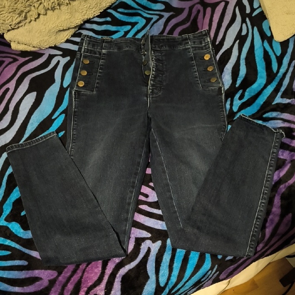 J Brand | High Rise Jeans in Deep Blue with Gold Accents